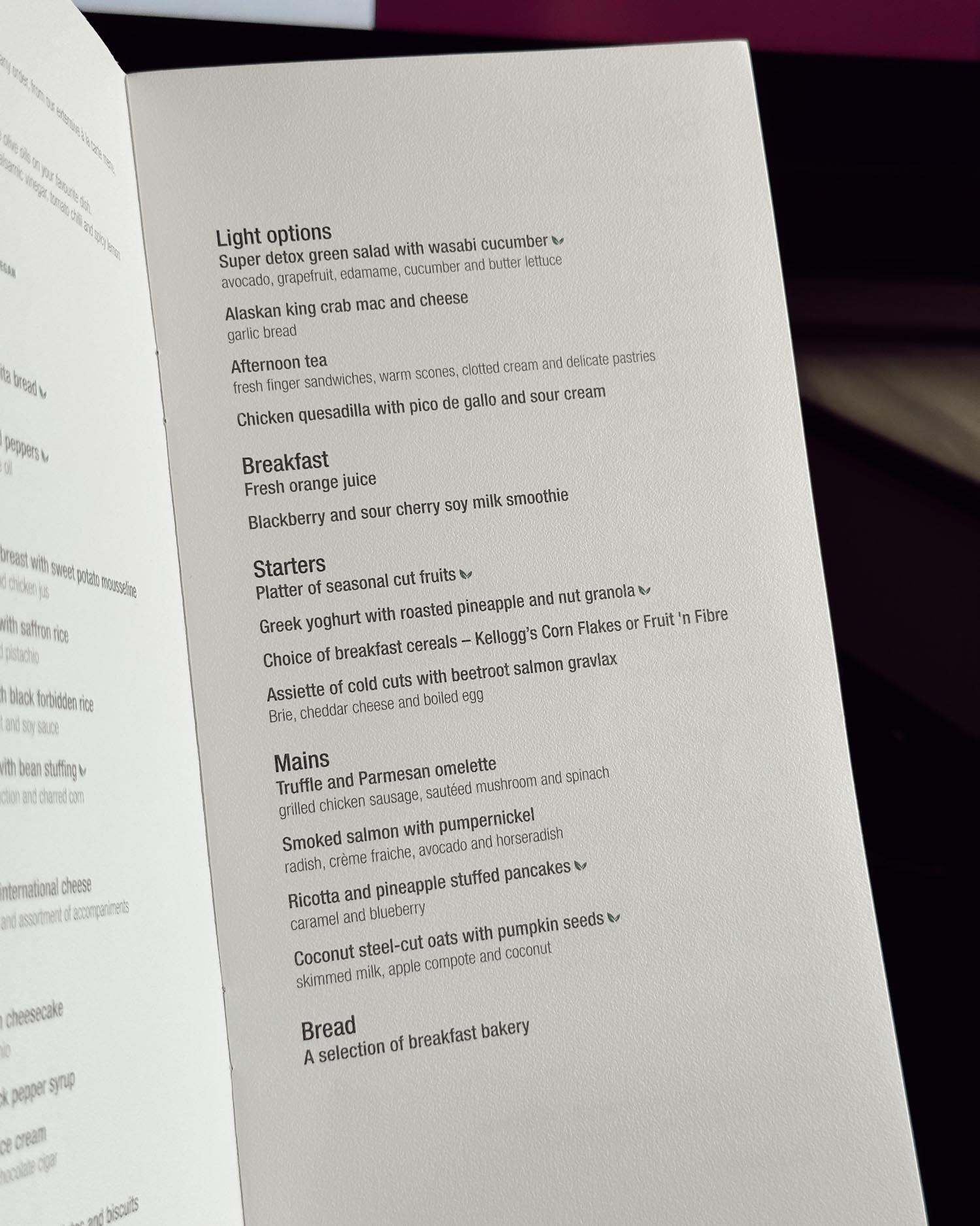 qatar qsuites inflight dining menu light bites and breakfast